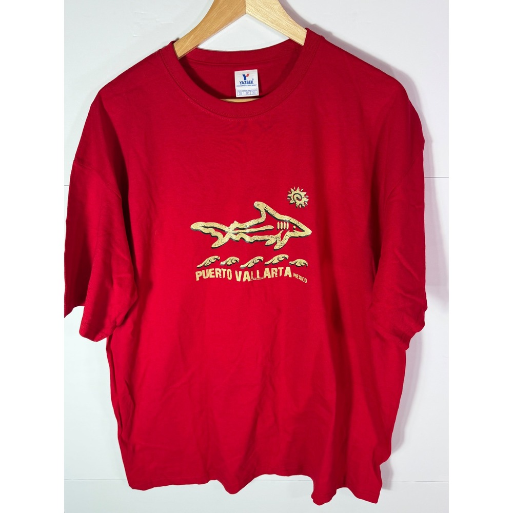 Yazbek Puerto Vallarta Mexico Shark Graphic T-Shirt Red Mens 2XL Heavy Weight